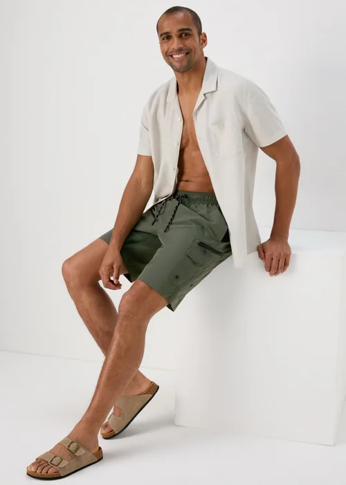 Khaki Cargo Swim Shorts - S Image 1