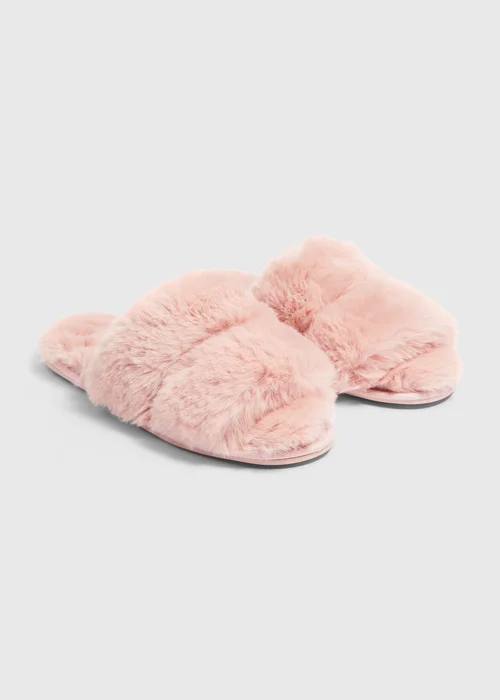 Pink Double Strap Fur Sliders - Small Image 1