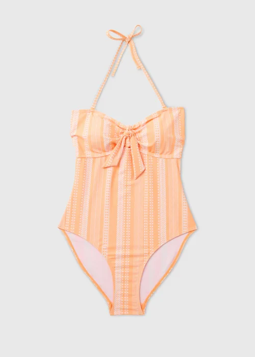 Orange Jacquard Tie Front Swimsuit - Size 6 Image 4