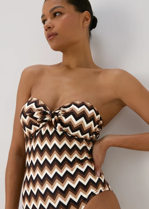 Mocha Tie Front Chevron Swimsuit - 6 Image 3