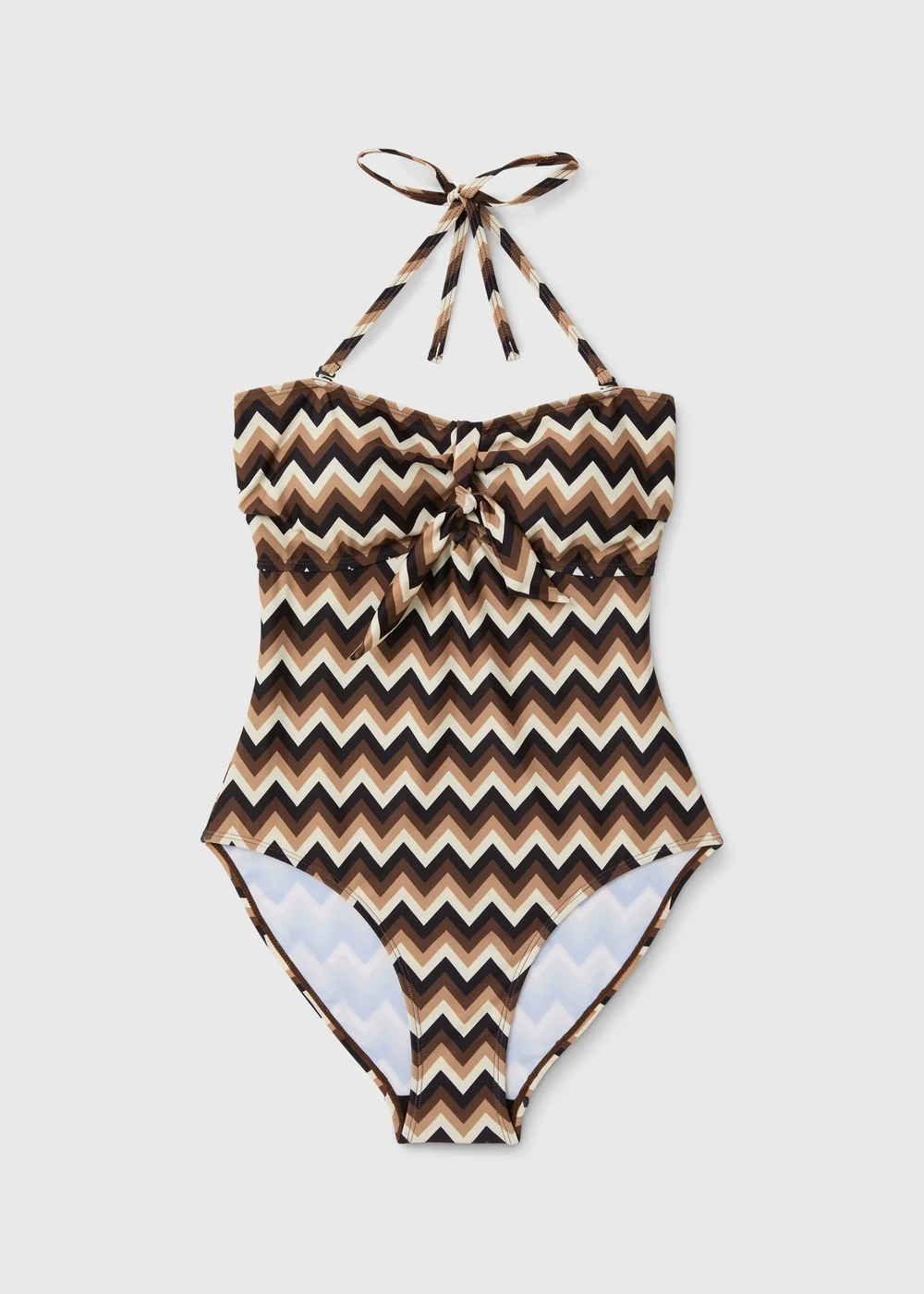 Mocha Tie Front Chevron Swimsuit - 6 Image 4