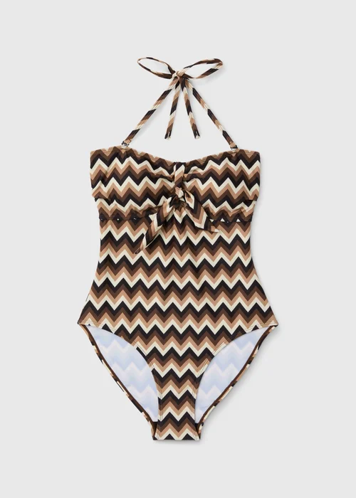 Mocha Tie Front Chevron Swimsuit - 6 Image 4