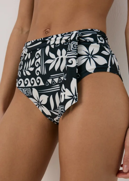 Black & Cream Tile Print High Waisted Bikini Briefs - 8 Image 3