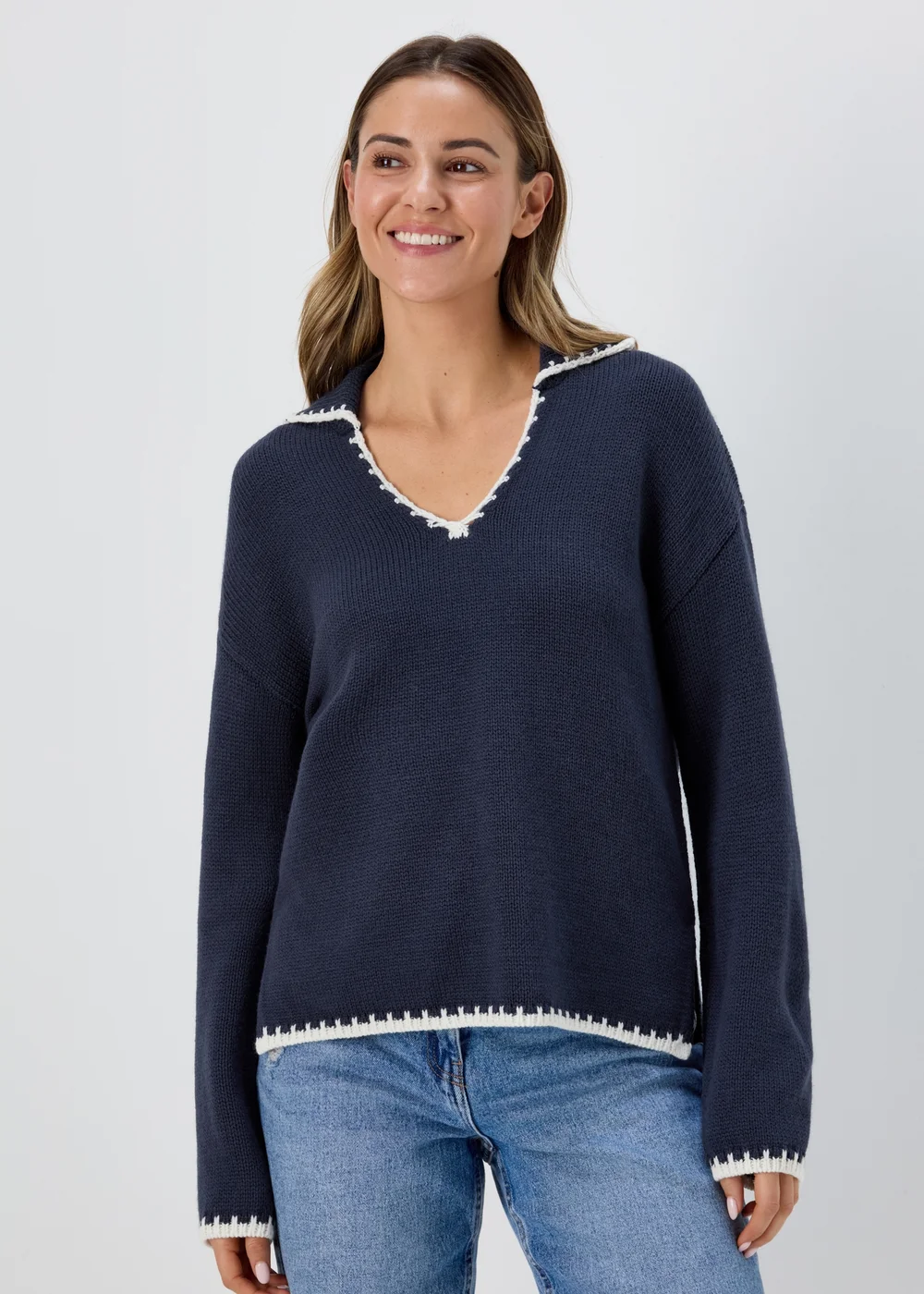 Navy Over Stitch Jumper - XS Image 1