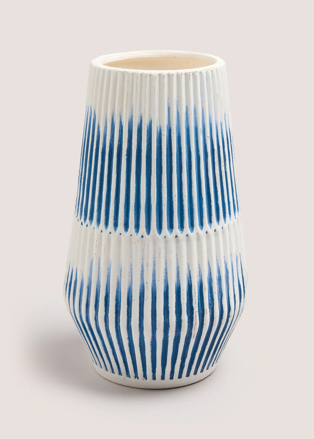 Blue Ribbed Ceramic Vase (26cm x 16cm x 16cm) Image 1