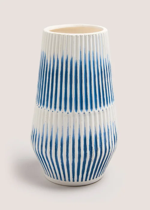 Blue Ribbed Ceramic Vase (26cm x 16cm x 16cm) Image 1