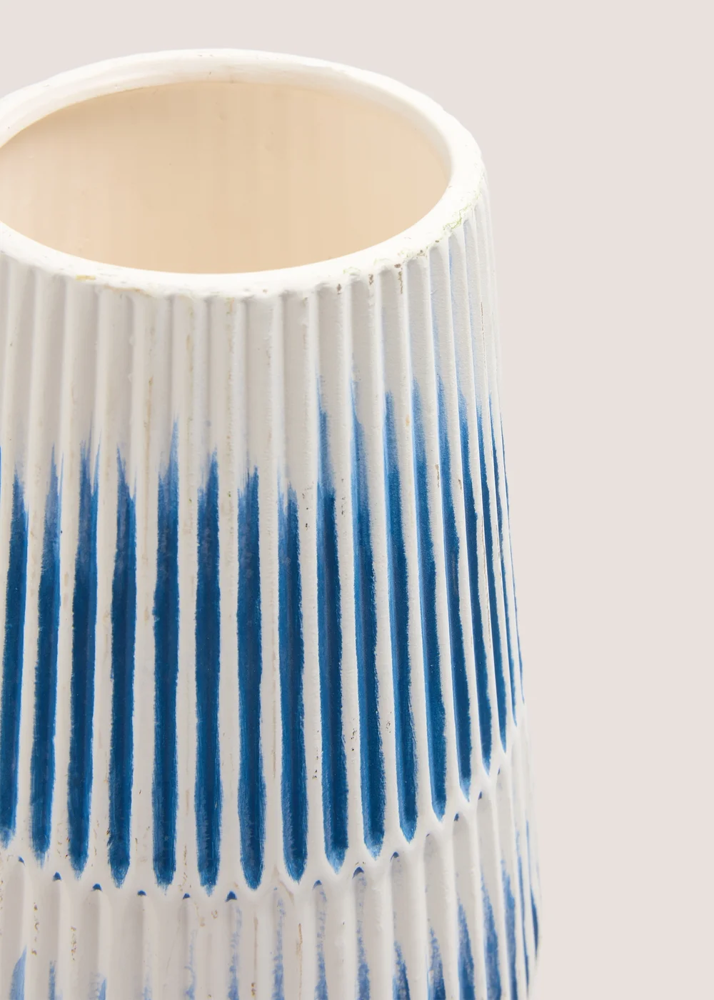 Blue Ribbed Ceramic Vase (26cm x 16cm x 16cm) Image 2