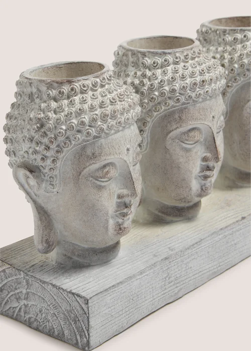 Grey Buddah Trio Head Candle Holder (41x31x39cm) Image 2