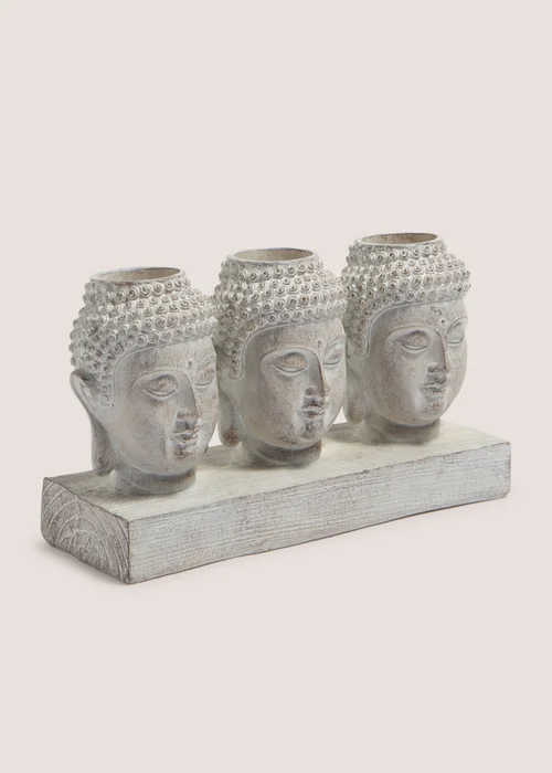 Grey Buddah Trio Head Candle Holder (41x31x39cm) Image 1