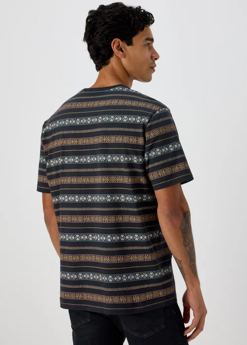 Navy Stripe Aztec Print T-Shirt - S Image 2