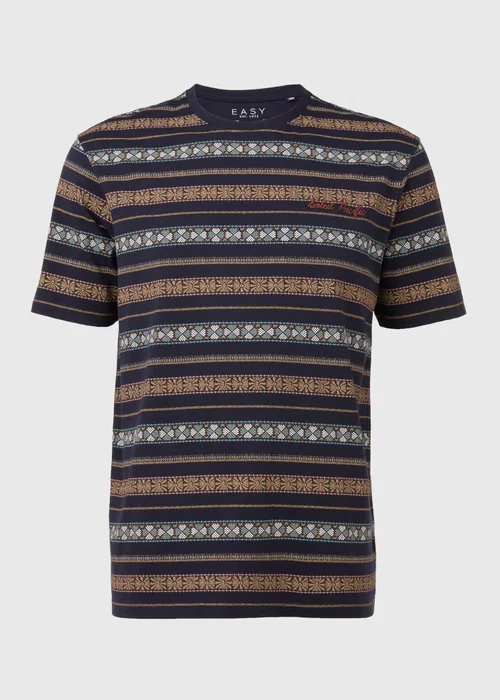 Navy Stripe Aztec Print T-Shirt - S Image 5