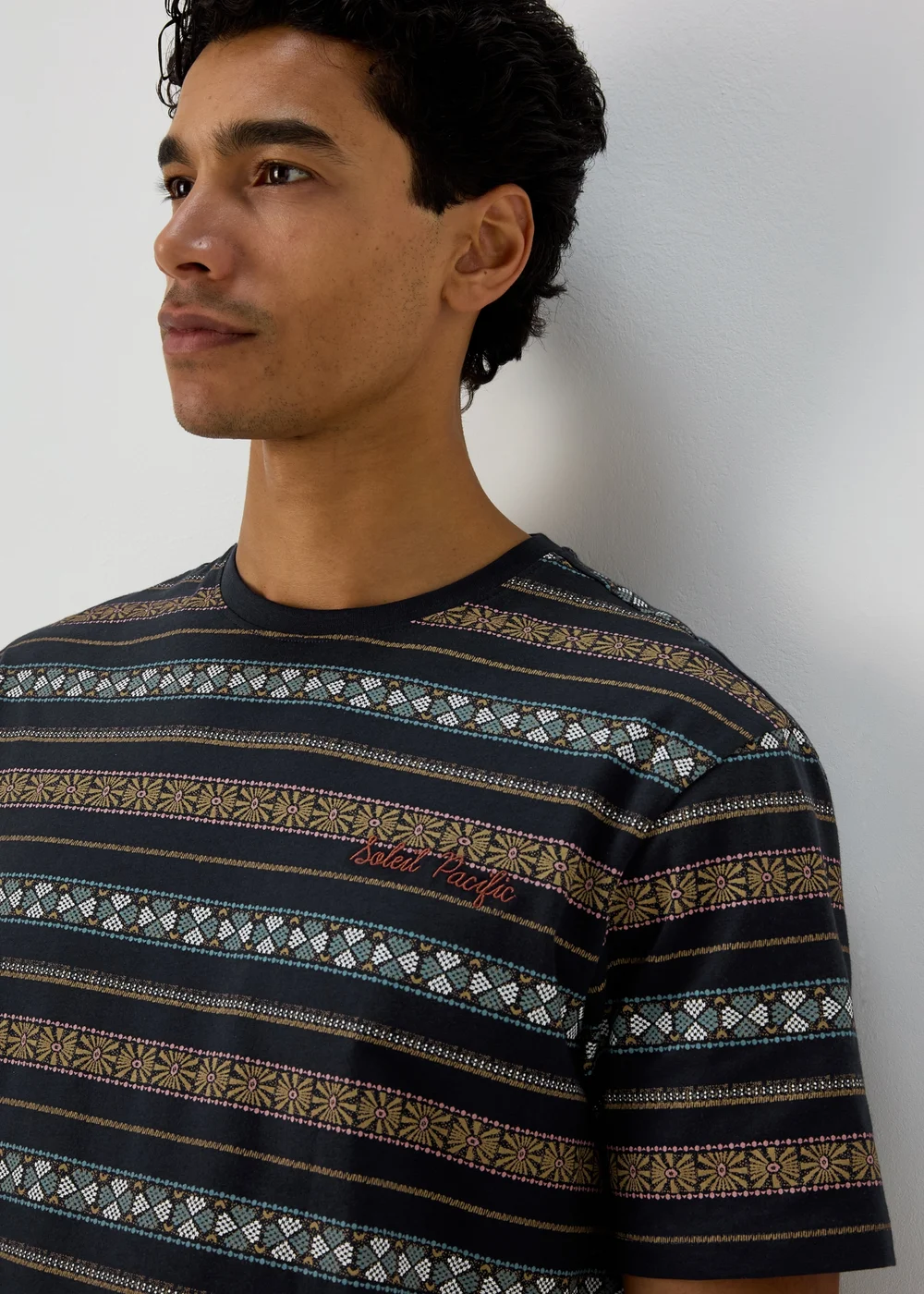 Navy Stripe Aztec Print T-Shirt - S Image 3