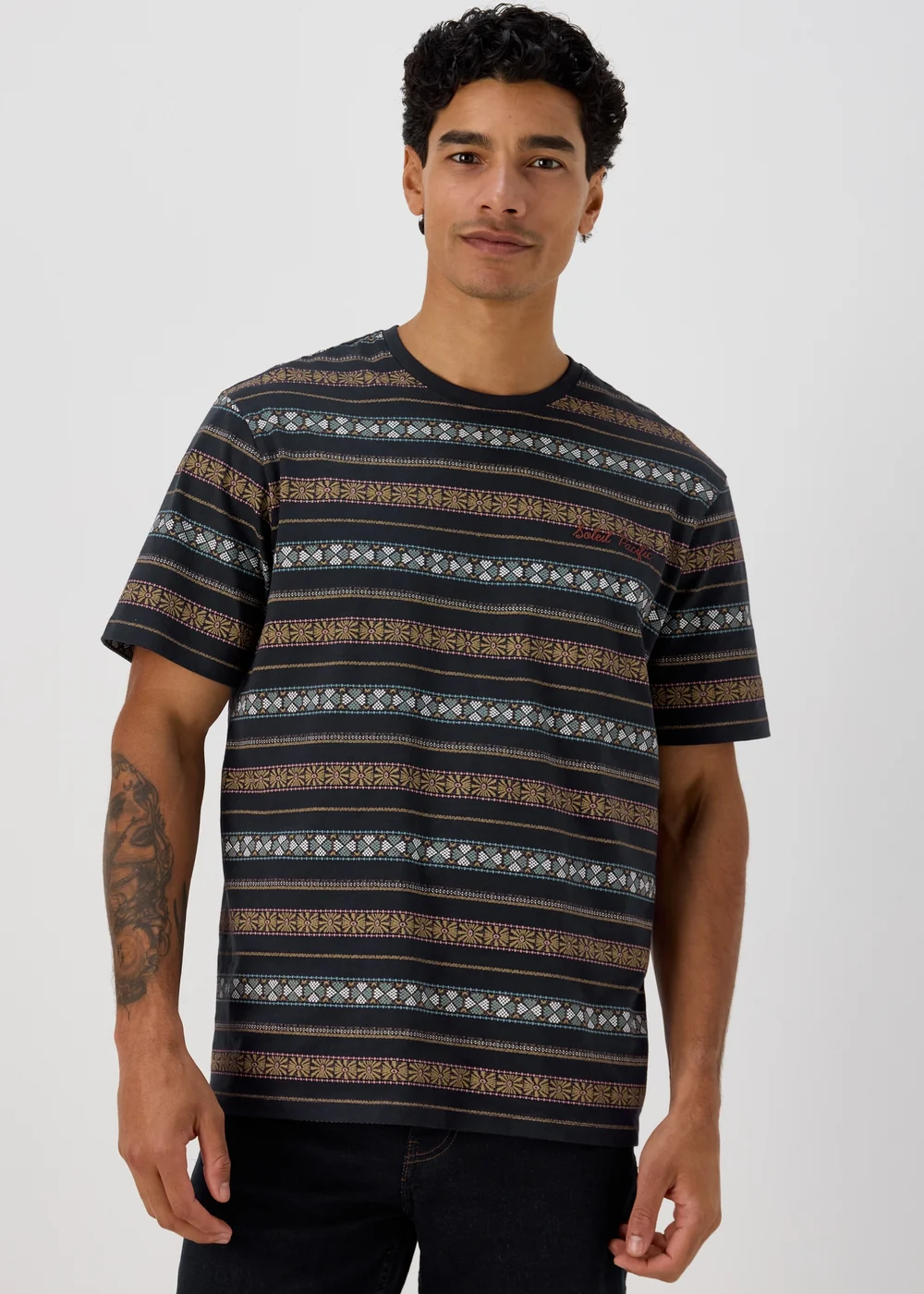 Navy Stripe Aztec Print T-Shirt - S Image 1
