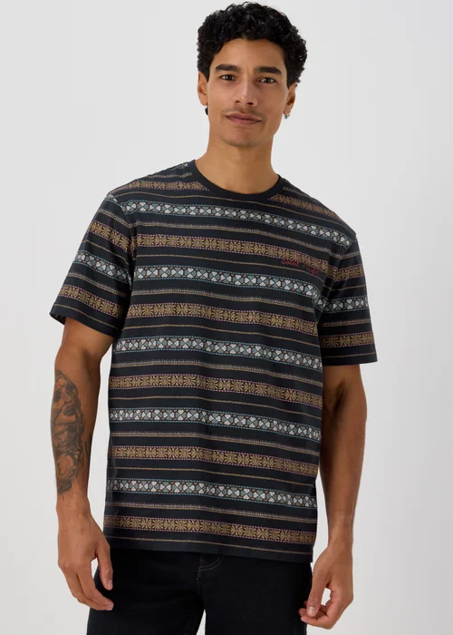 Navy Stripe Aztec Print T-Shirt - S Image 1