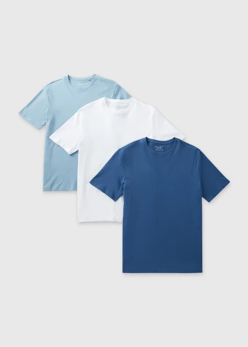3 Pack Navy Blue & White Plain T-Shirt - S Image 1