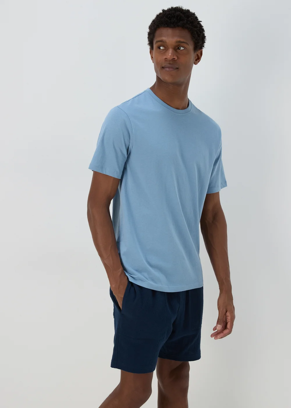 3 Pack Navy Blue & White Plain T-Shirt - S Image 2