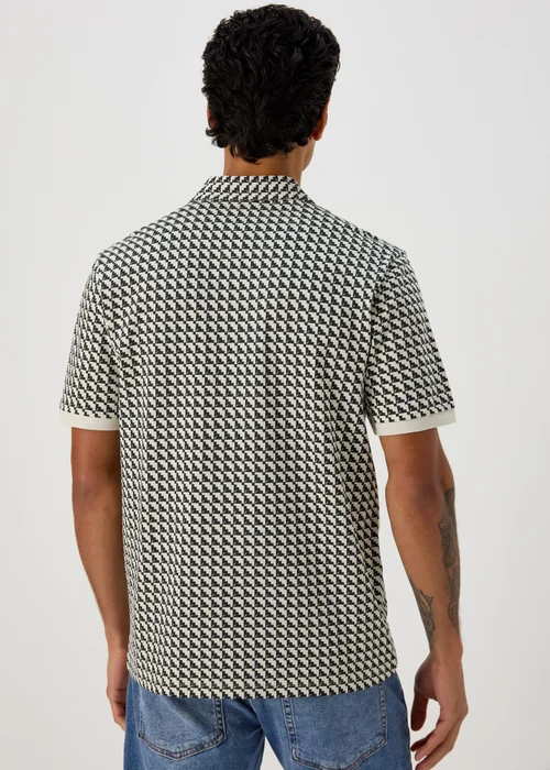 Ecru Stairs Grid Pattern Polo T-Shirt - Small Image 2
