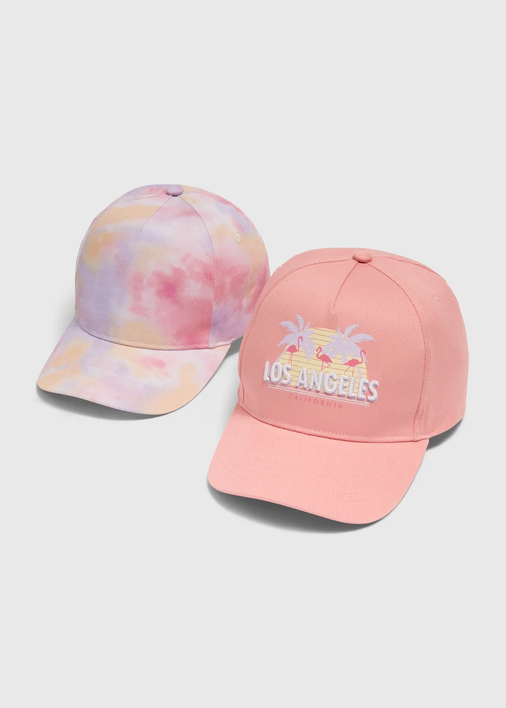Girls 2 Pack Multicolour Tie Dye Caps (7-13yrs) - Age 7-10 Years Image 1