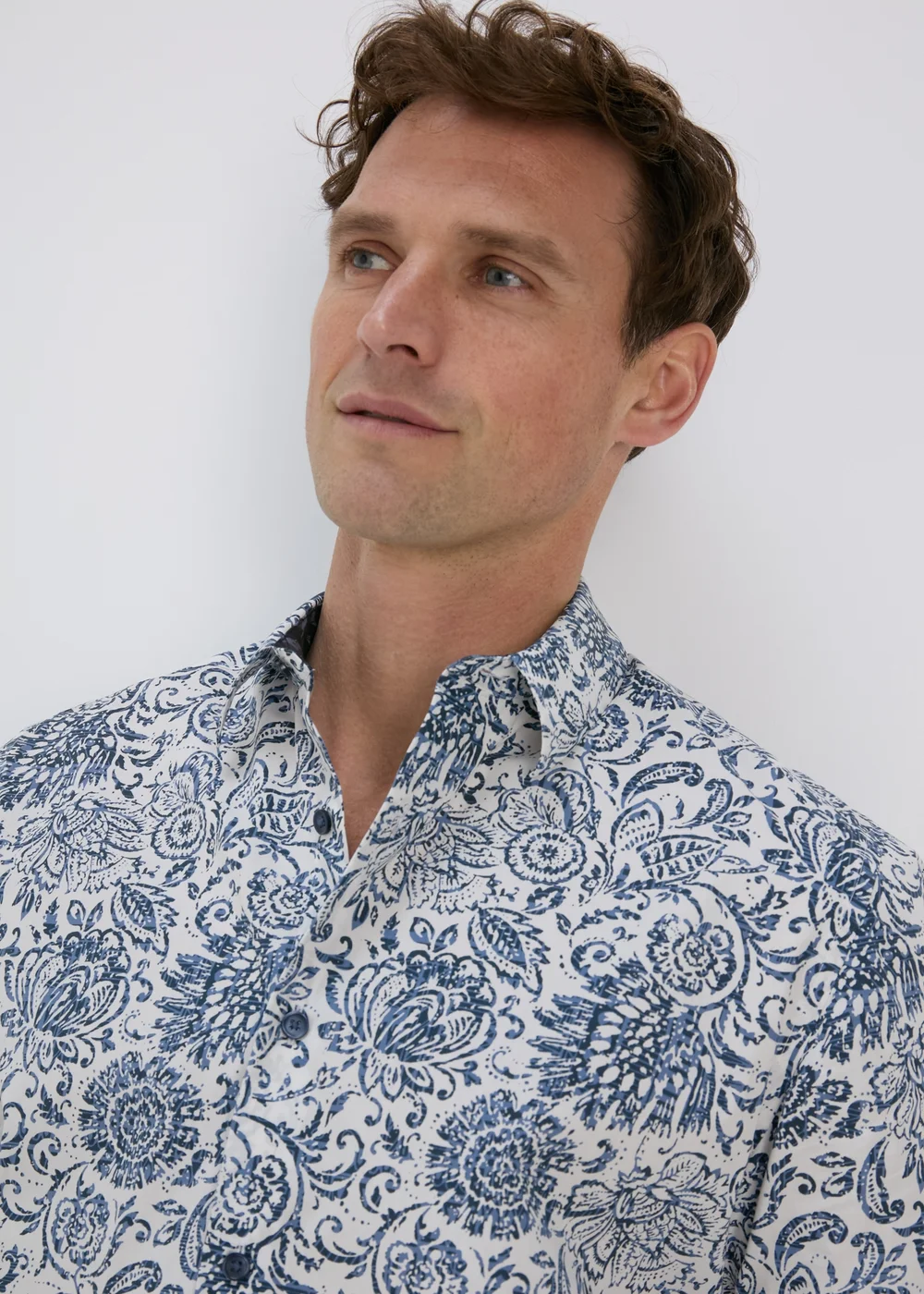 White Floral Vine Print Shirt - S Image 3