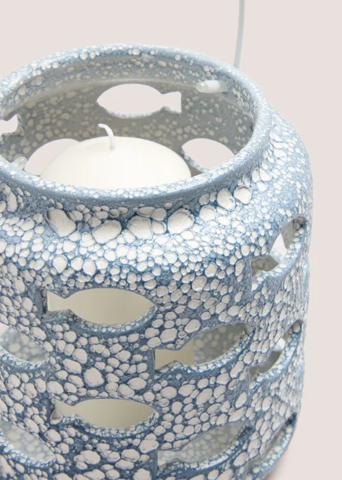 Blue Fish Embroidered Cut Out Lantern (21cm x 19cm x 19cm) Image 2