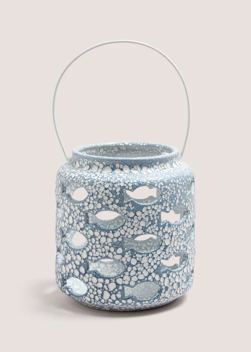 Blue Fish Embroidered Cut Out Lantern (21cm x 19cm x 19cm) Image 1