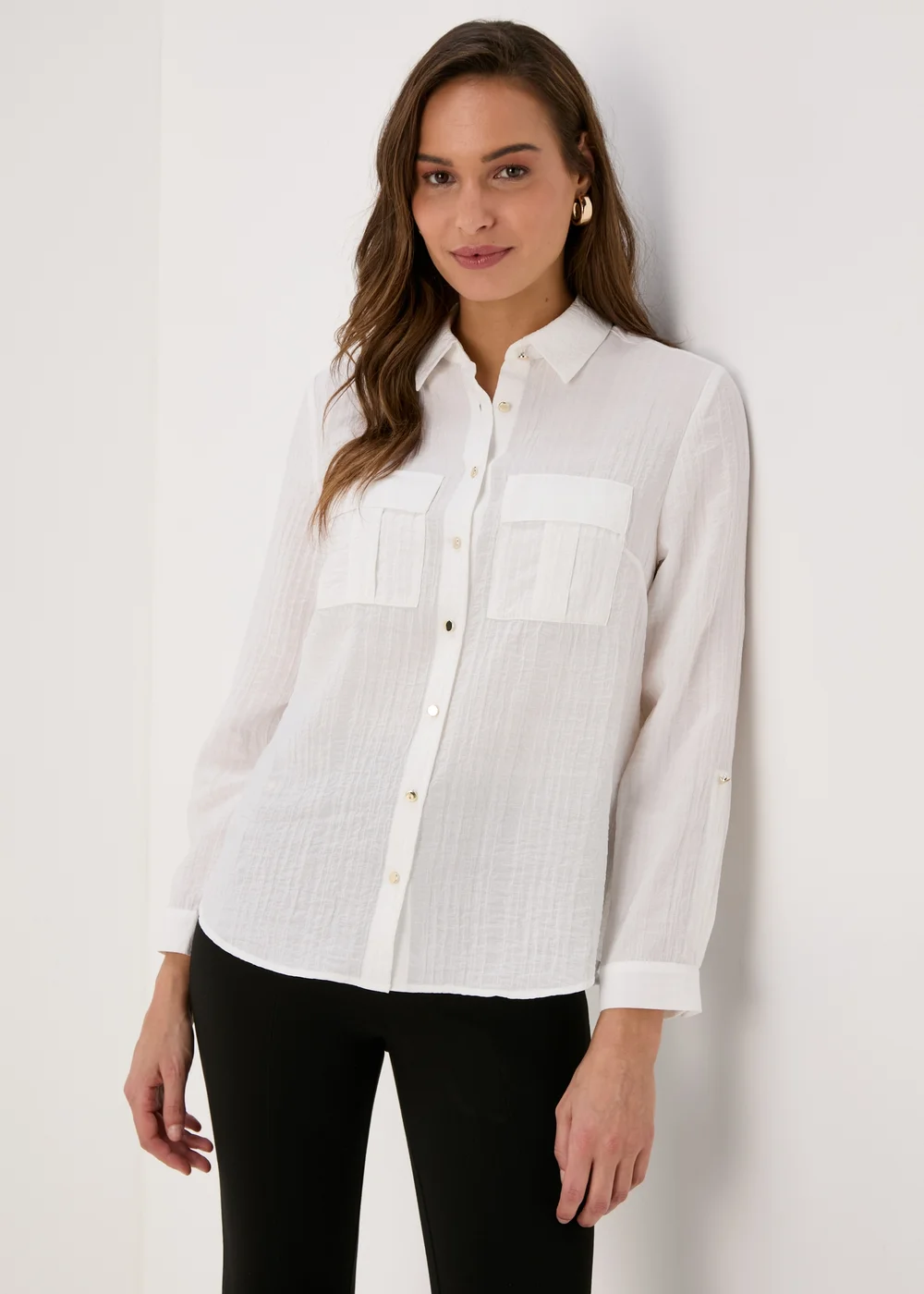 Et Vous White Textured Utility Shirt - 8 Image 1