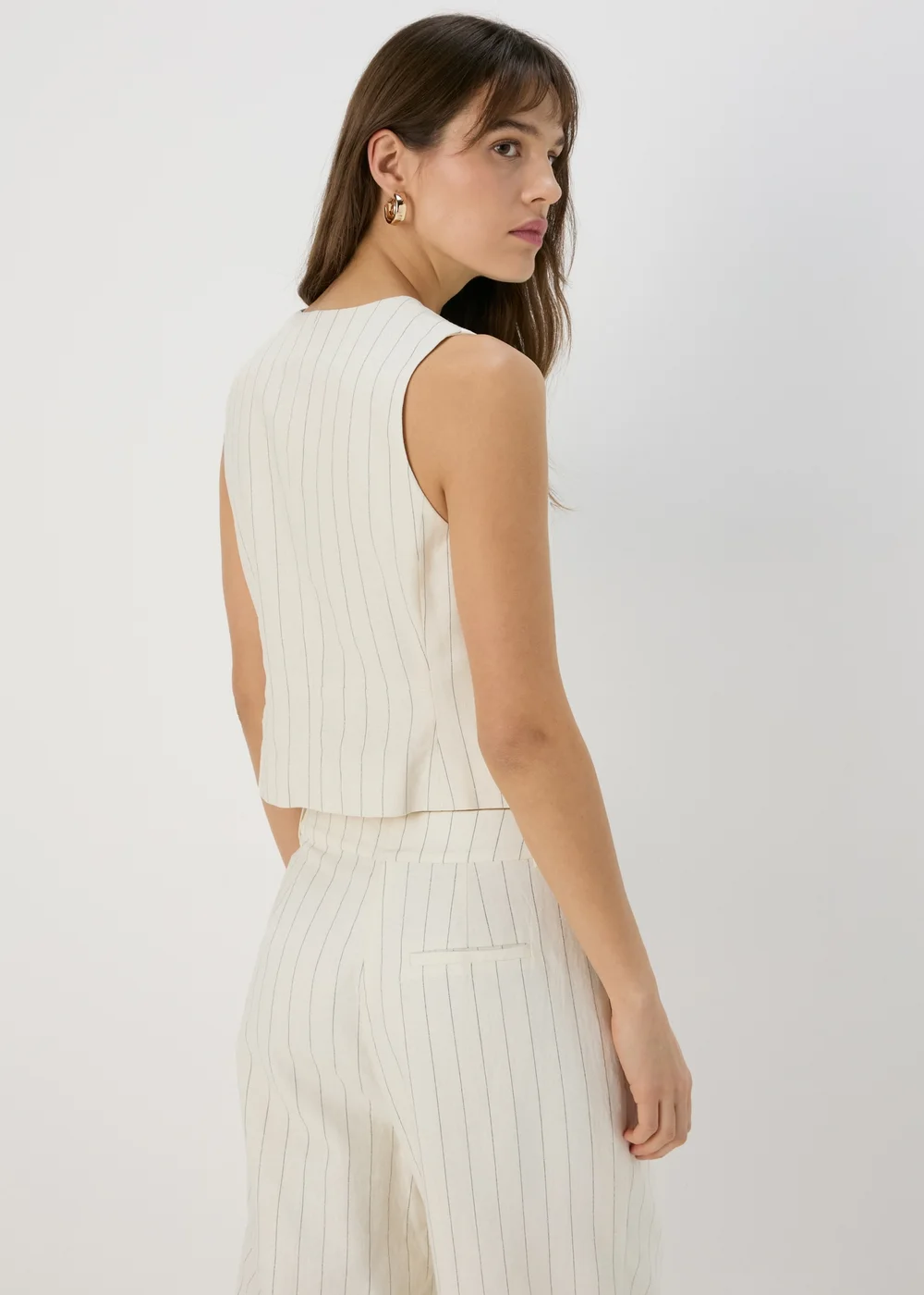 Et Vous Cream Pinstripe Linen Waistcoat - 8 Image 2