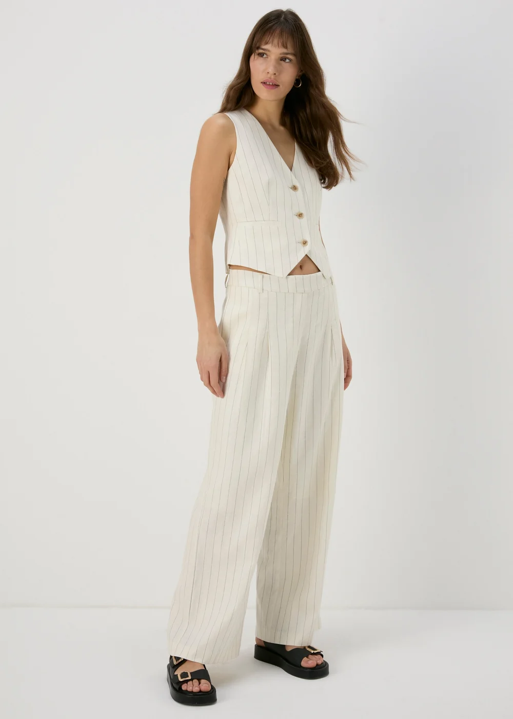 Et Vous Cream Pinstripe Linen Waistcoat - 8 Image 4