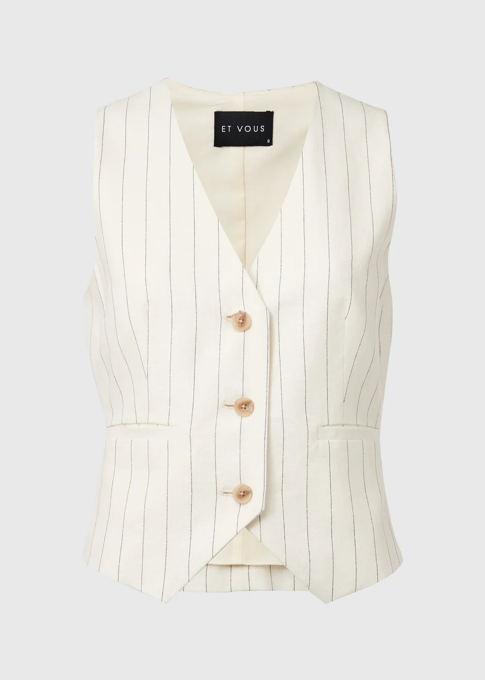 Et Vous Cream Pinstripe Linen Waistcoat - 8 Image 5