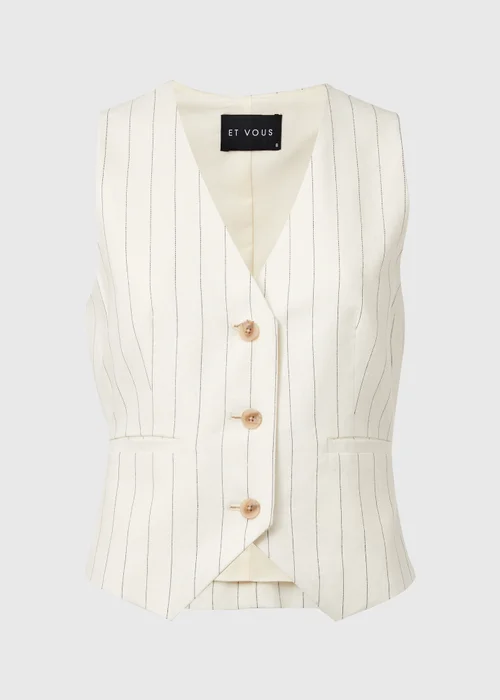Et Vous Cream Pinstripe Linen Waistcoat - 8 Image 5