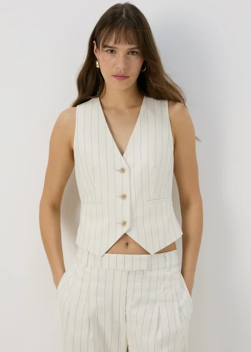 Et Vous Cream Pinstripe Linen Waistcoat - 8 Image 3