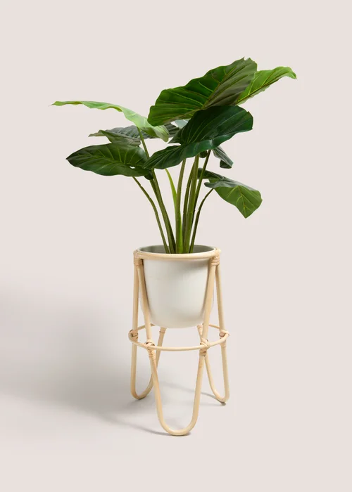 White Cabana Metal Rattan Planter (40cm x 23cm x 23cm) Image 2
