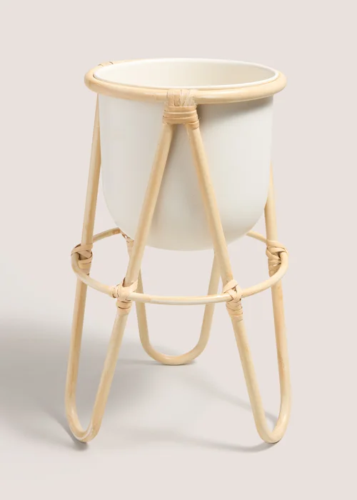White Cabana Metal Rattan Planter (40cm x 23cm x 23cm) Image 1