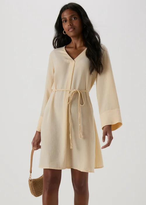 JDY Cream V Neck Belt Dress - 8 Image 1