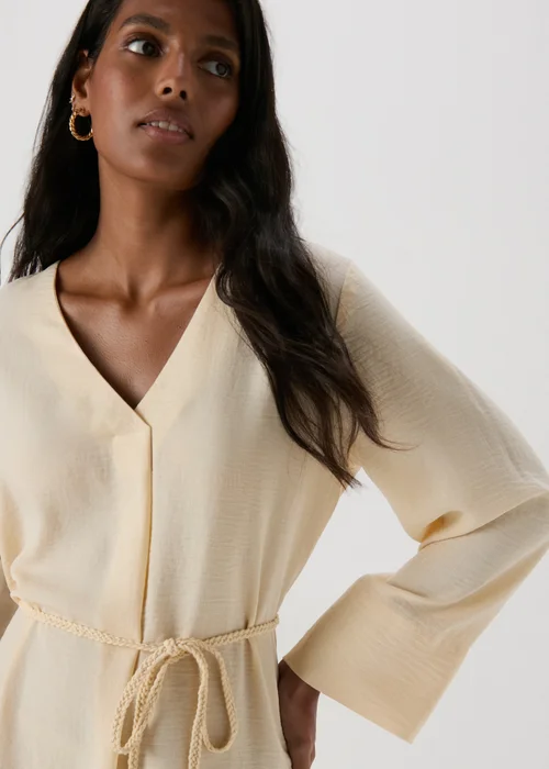 JDY Cream V Neck Belt Dress - 8 Image 3