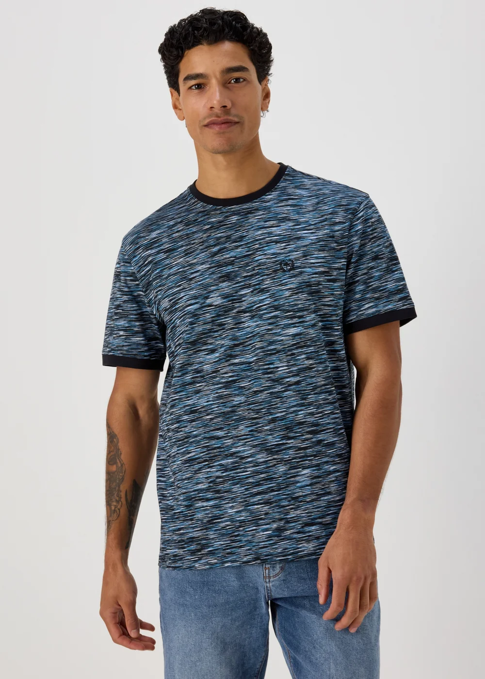 Navy & Blue Space Dye T-Shirt - Small Image 1