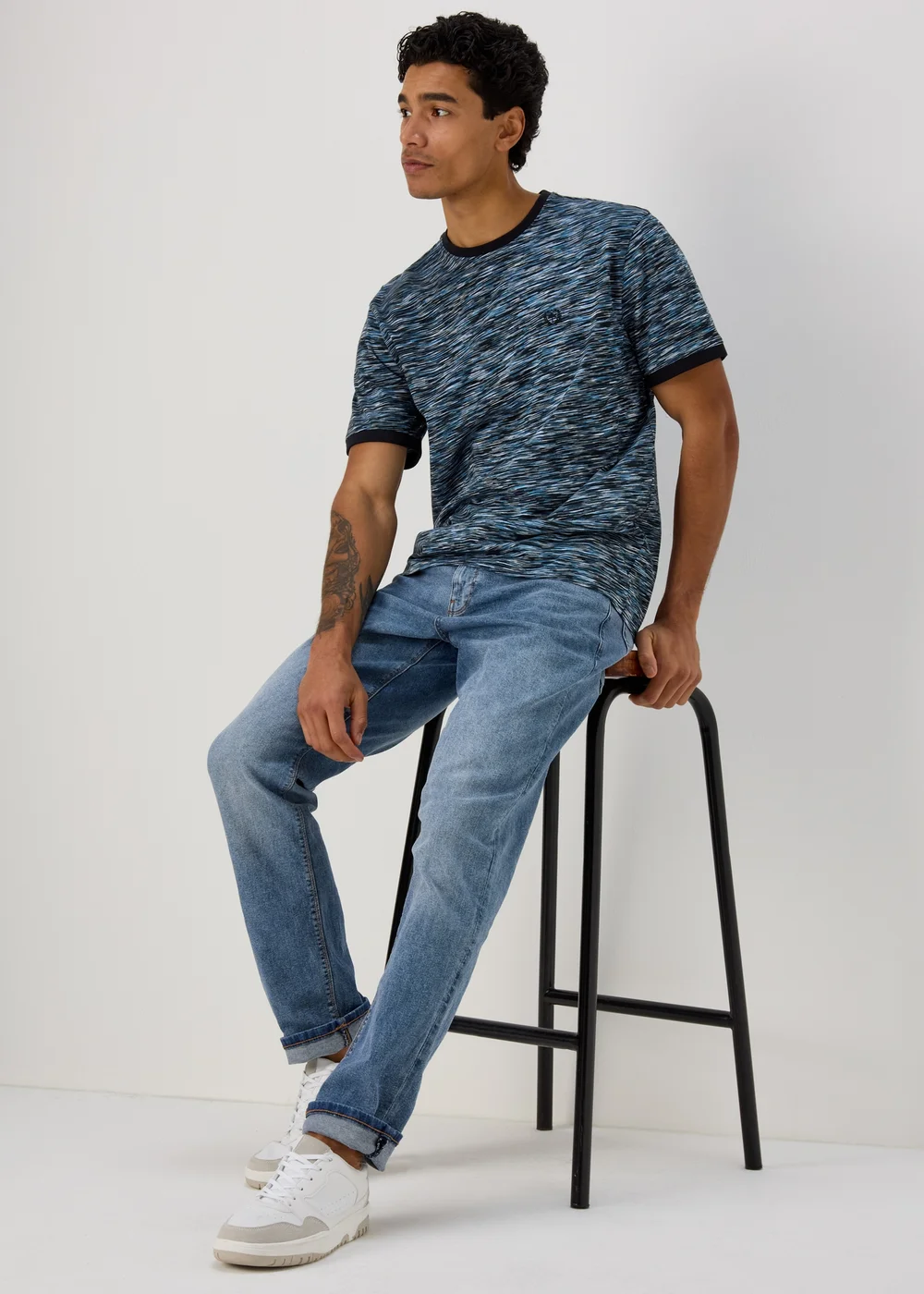 Navy & Blue Space Dye T-Shirt - Small Image 4