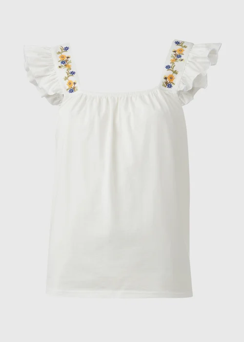 White Embroidered Strap Vest - 8 Image 5
