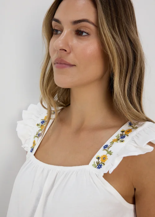 White Embroidered Strap Vest - 8 Image 3