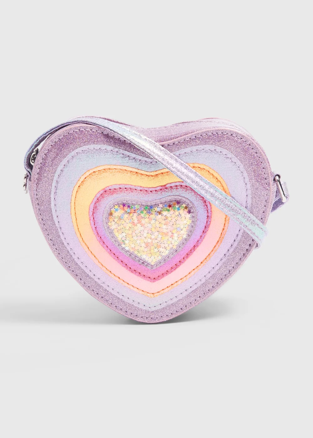 Purple Heart Glitter Crossbody Bag (15cm x 13cm) - One Size Image 1