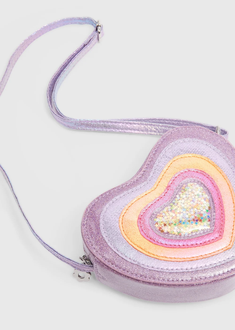 Purple Heart Glitter Crossbody Bag (15cm x 13cm) - One Size Image 2