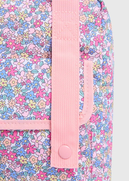 Girls Pink Floral Button Backpack - One Size Image 2