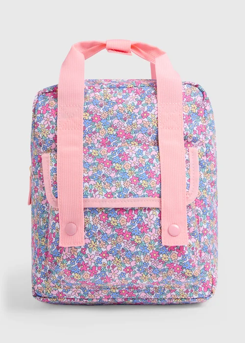 Girls Pink Floral Button Backpack - One Size Image 1