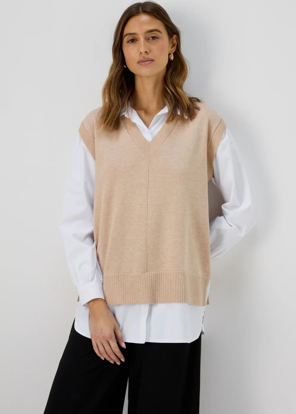 Et Vous Beige 2 in 1 Long Sleeve Shirt Jumper - 8 Image 1