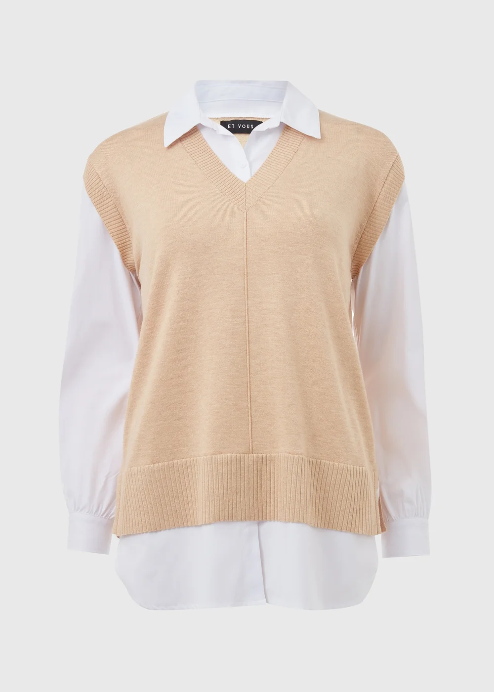 Et Vous Beige 2 in 1 Long Sleeve Shirt Jumper - 8 Image 5