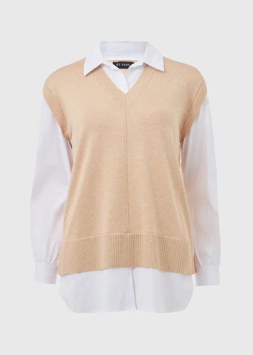 Et Vous Beige 2 in 1 Long Sleeve Shirt Jumper - 8 Image 5