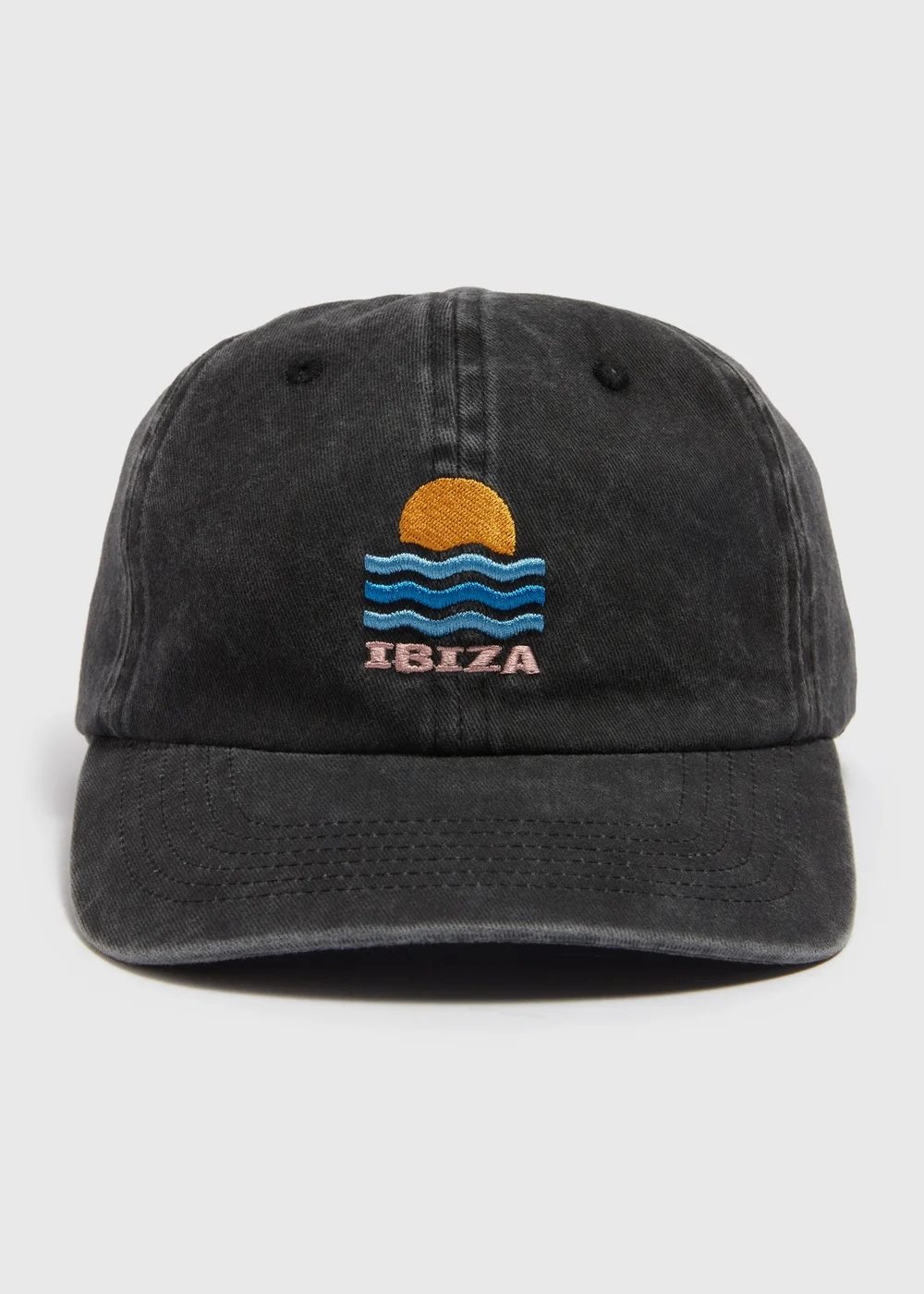 Black Acid Wash Ibiza Baseball Cap - One Size Image 1
