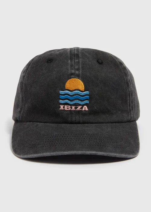 Black Acid Wash Ibiza Baseball Cap - One Size Image 1