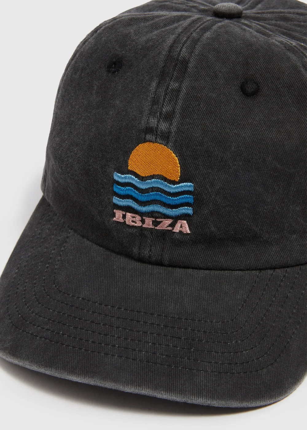 Black Acid Wash Ibiza Baseball Cap - One Size Image 2
