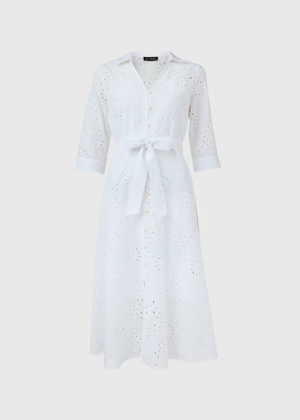 Et Vous White Schiffli 3/4 Sleeve Dress - 8 Image 5